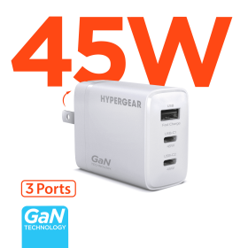 HyperGear SpeedBoost 45W USB-C PD Tri-Port GaN Fast Wall Charger with PPS