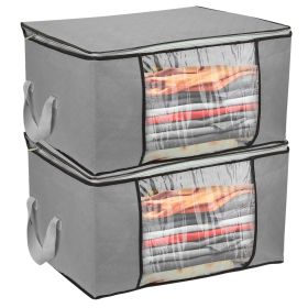2Pcs Clothes Storage Bag 90L Large Capacity Foldable Closet Organizer w/ Thick Fabric Clear Window Dual-Zipper for Clothes Comforters Blankets Be