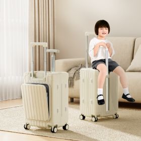 20 Inch Double Pull Rod Design Luggage Case, Can Be Seated, Front Open Lid Luggage Compartment, Silent Universal Wheels, Dry Wet Separation, T-sh (Option: White)