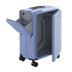 New 20-inch Suitcase, Large Deep Compartment Suitcase, Side-opening Suitcase, With External Storage Bag, Wheeled Luggage, Cabin Bag, Silent Swive (Option: Blue)