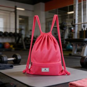 Drawstring Backpack String Bag Foldable Sports Sack with Zipper Pocket (Main Material: Polyester, Main Color: Pink)