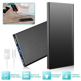 20000mAh Power Bank Ultra-thin External Battery Pack Phone Charger Dual USB Ports (Color: Black)