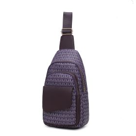 MKF Collection Kace M Logo Printed Vegan Leather Women Sling Bag by Mia k (Color: Dark Purple, Material: Vegan Leather)